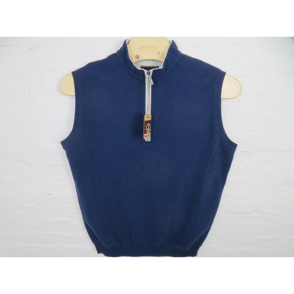 Straight Down Sweater Vest Men Large Blue 1/4 Zip Golf Performance Cotton Casual